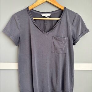 Pink Rose Slate Gray V-Neck Pocket Tee